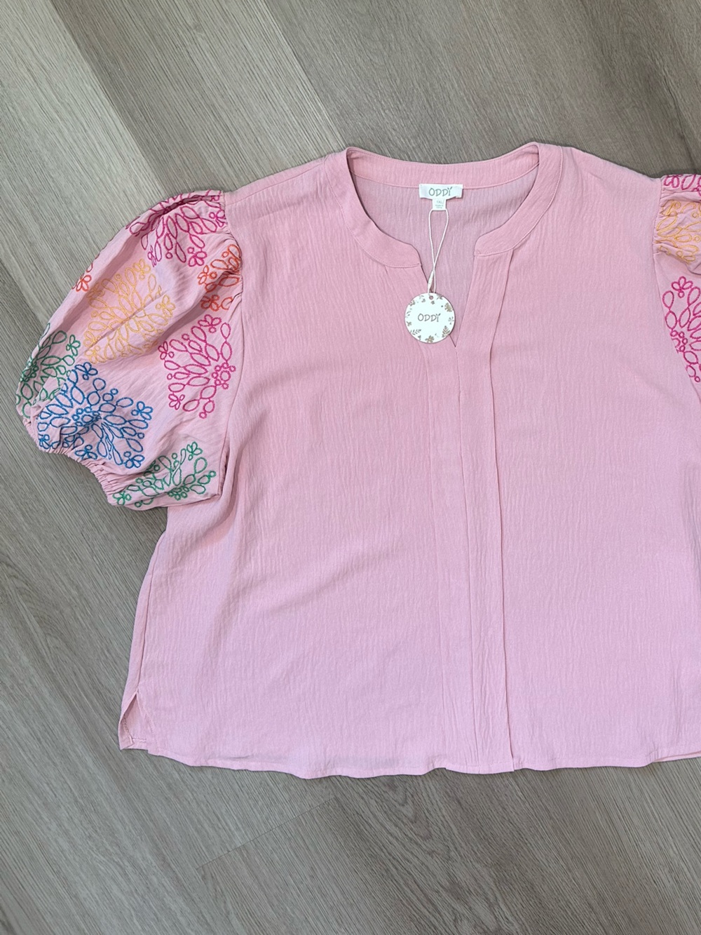 ODDY Soft Pink Split-Neck Blouse